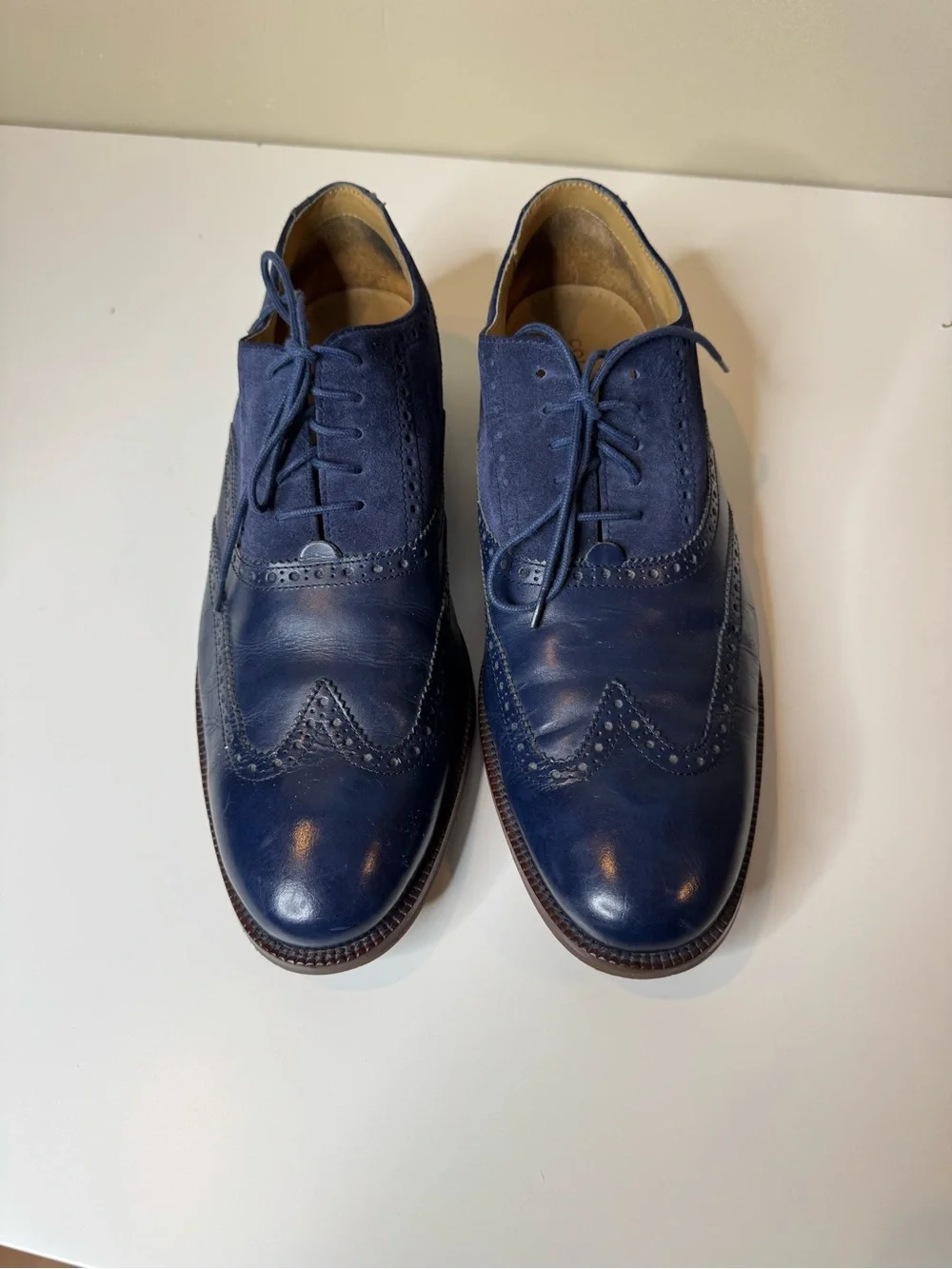 Cole Haan Men’s Air Colton Wingtip Oxford Shoes Blue Leather Suede Size 12M